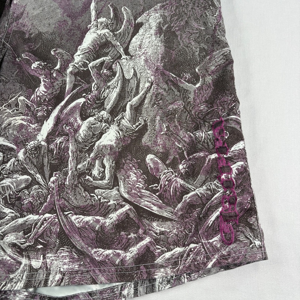 Kirra Board Shorts Mens 36 Gray Purple Fallen Angel Graphic Surf Vintage Y2K - Picture 2 of 10